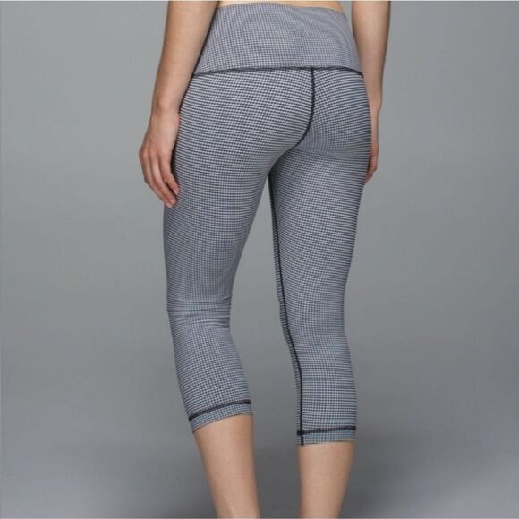 Lululemon Women's Wunder Under Crop Leggings Gingham Inkwell‎ Navy Blue 12 - Picture 2 of 12